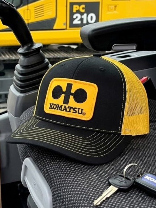 Retro Komatsu Heavy Machinery Patch Hat Richardson 112 Black Yellow Trucker New